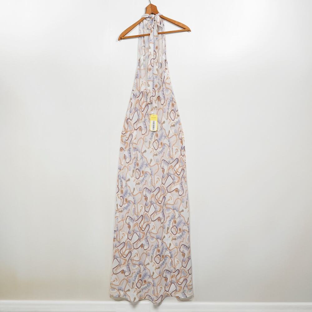 Bananhot Khloe Dress XS S NWT Blue Shell Chain Open Back Halter Maxi - Picture 3 of 12